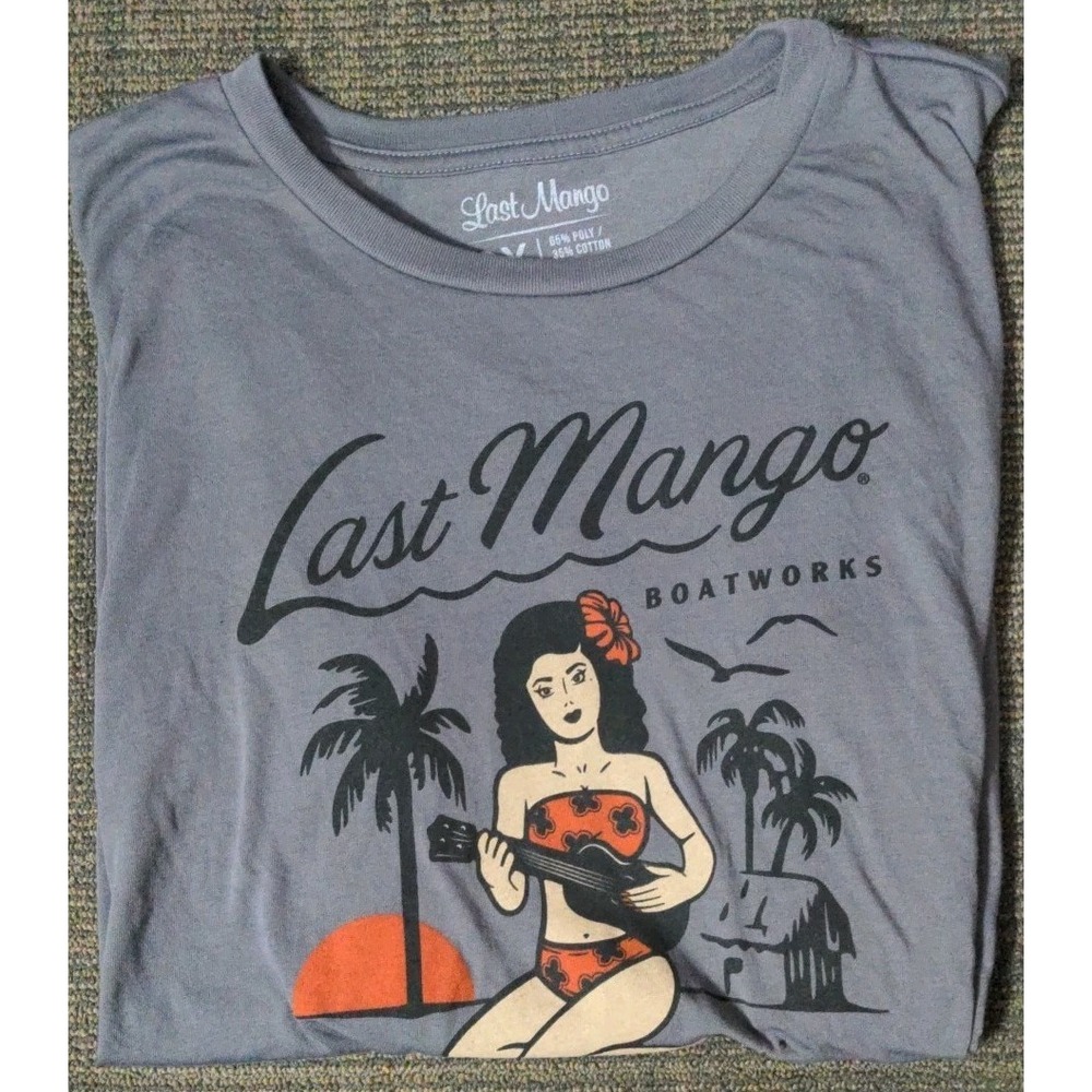 Jimmy Buffett Last Mango Boatworks 2X T‎ Shirt Top Hula Girl Gray Hi-lo Capped